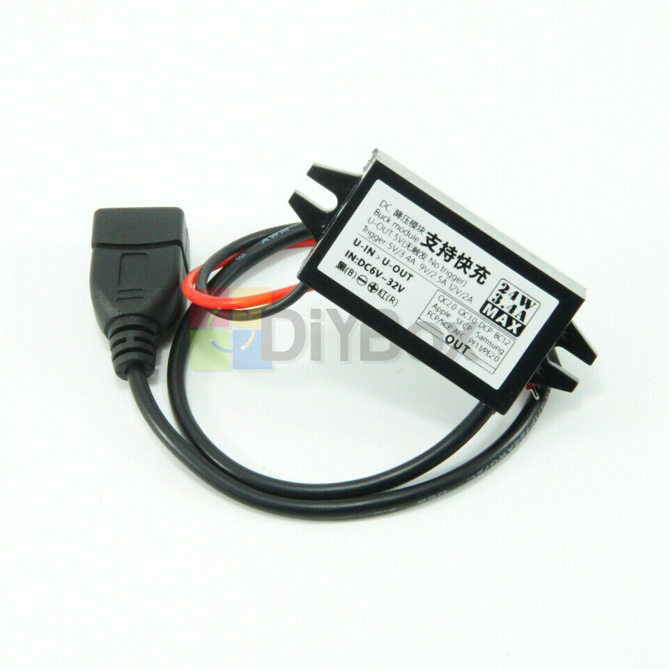 DC 12/24V to QC2.0 3.0 Fast Charging Waterproof Buck Step down Power Adapter 24W
