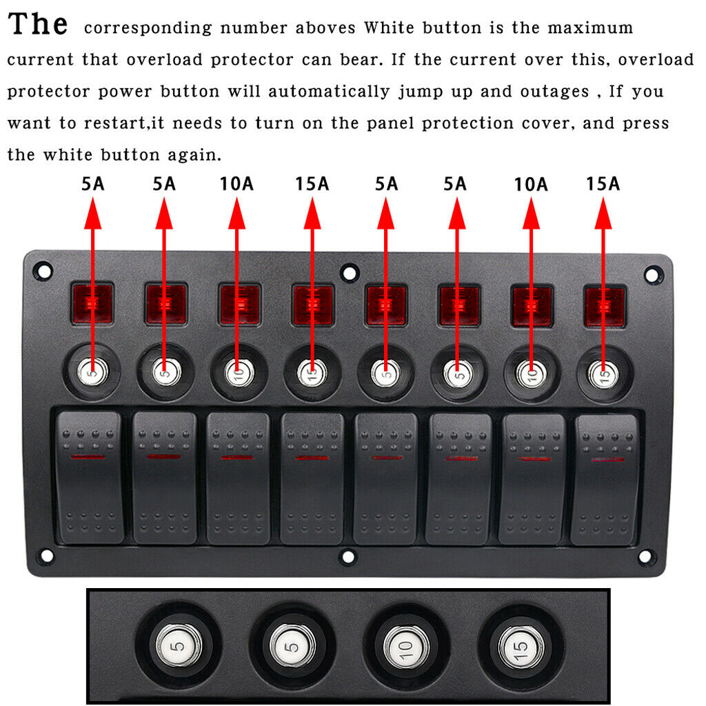 8 Red Illuminated Switch Panel Control Button Switch Board Equipment Interior