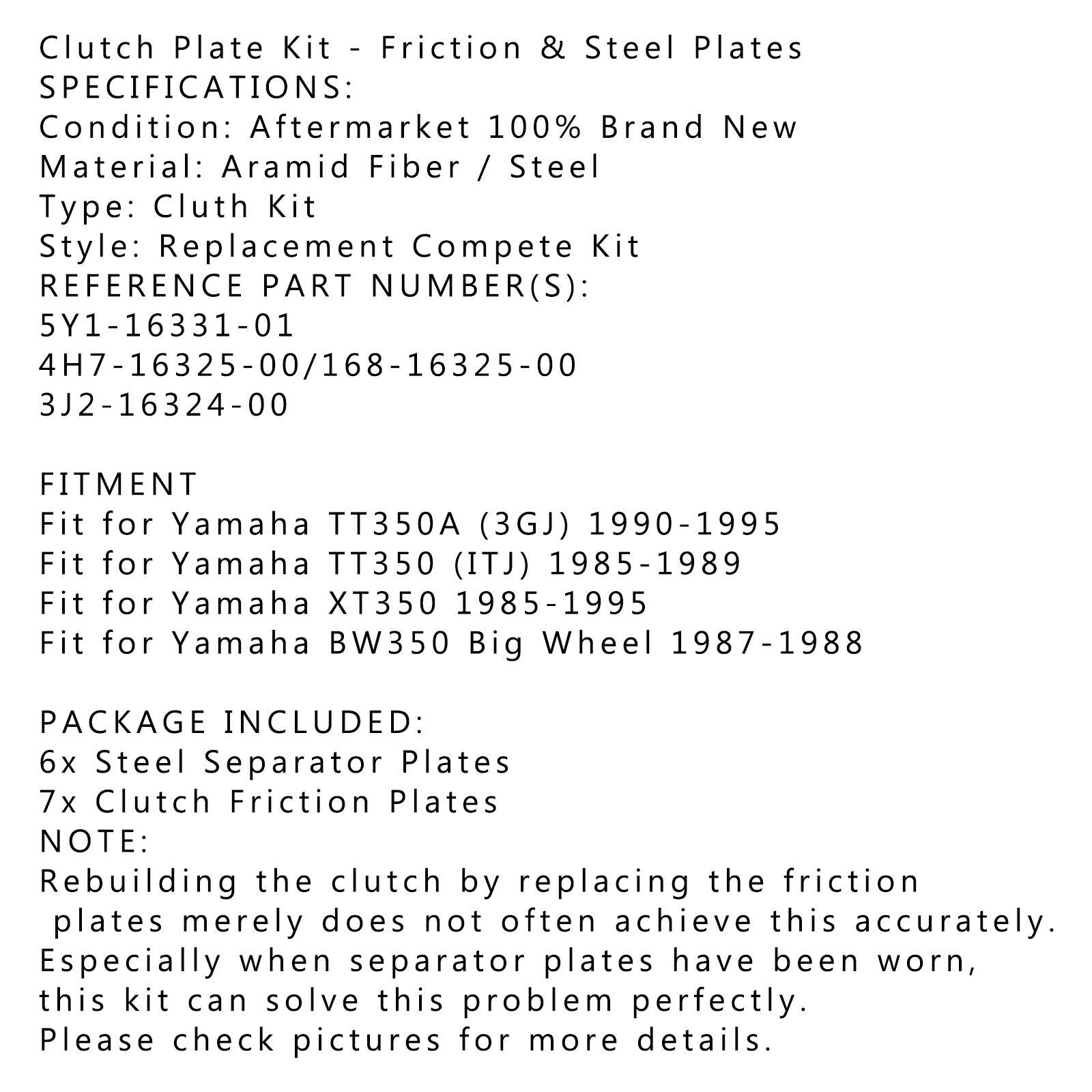 Clutch Kit Steel & Friction Plates fit for Yamaha TT350A TT350 XT350 BW350 CN
