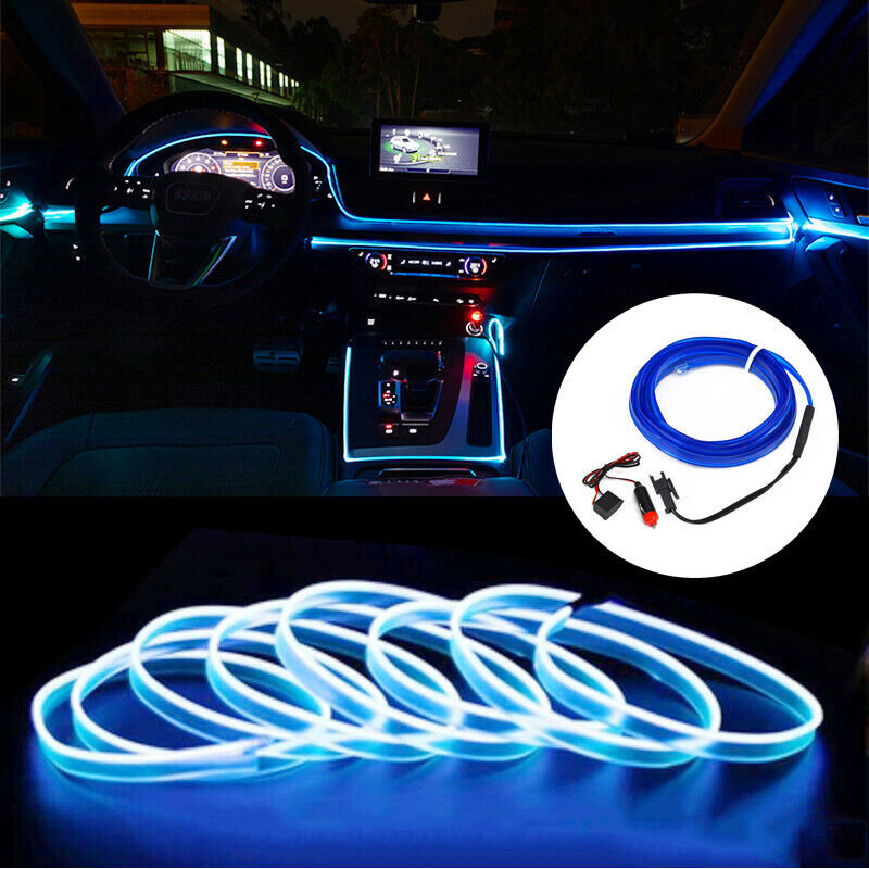 2M  BLUE EL-Wire Car Interior Unique Decor Fluorescent Strip Neon Cold light