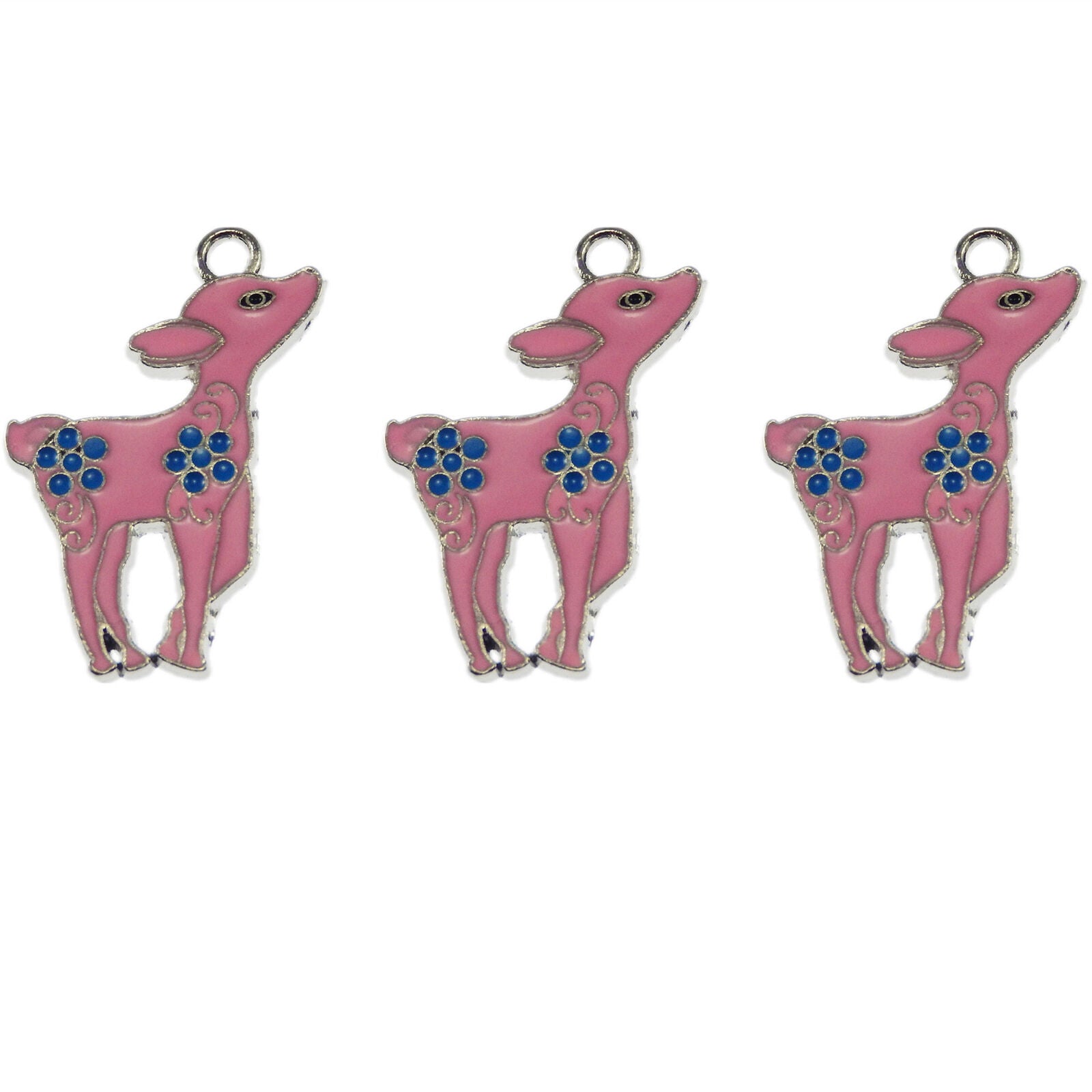 20 pcs Pink Enamel Deer Alloy Charm Pendant Bracelet Earring Findings 29*23*2mm