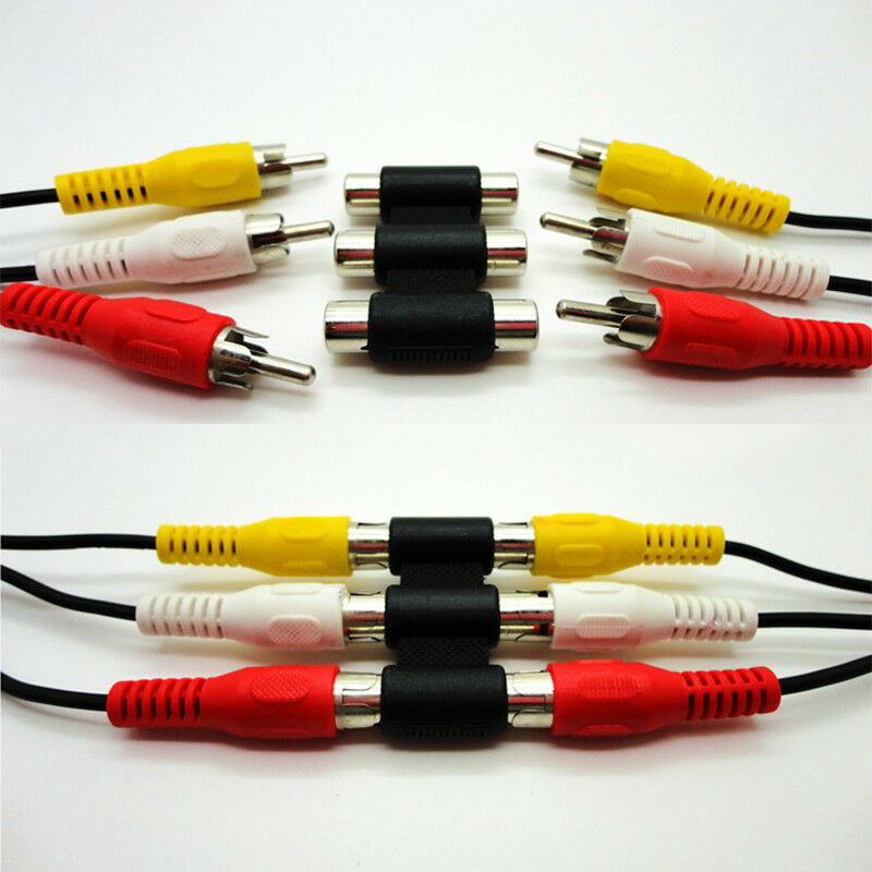2pcs 3 RCA Audio Video AV Female to Female Coupler Jack Extender Cable Connector
