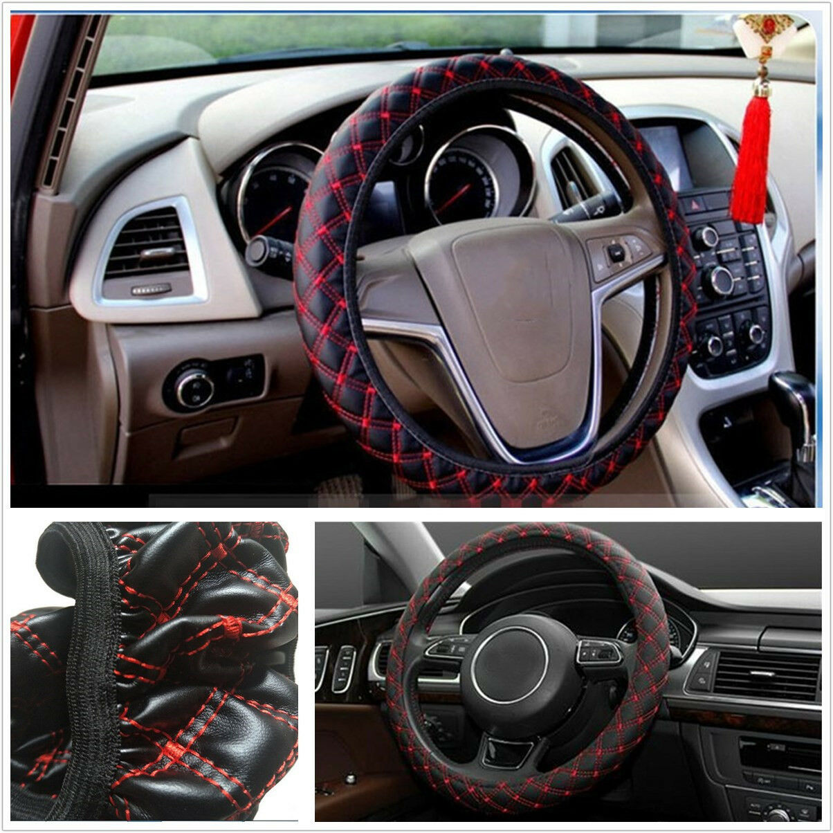 2PCS DIY Car Steering Wheel Cover black&red steering wheel hubs fur wheel cover