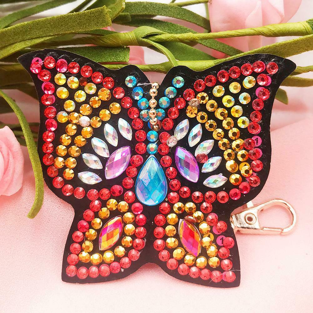 4pcs DIY Butterfly Full Drill Special Shaped Diamond Painting Keychain Gift @