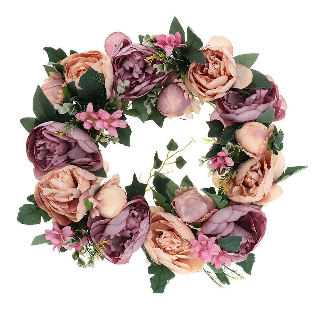 Artificial Peony Silk Flower Leaves Door Wreath Garland Wedding Decor 4