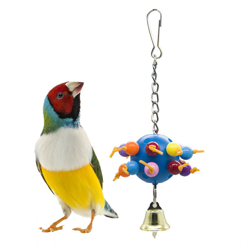5 Pcs Hanging Parrot Chewing Toys - Multicolored Wooden Plastic and Bells