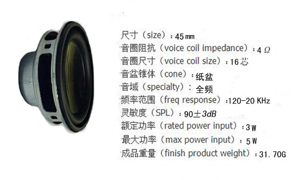 2pcs 45mm 4Ω 3W~5W full-range speaker PU edge loudspeaker Round 4ohm Audio Parts