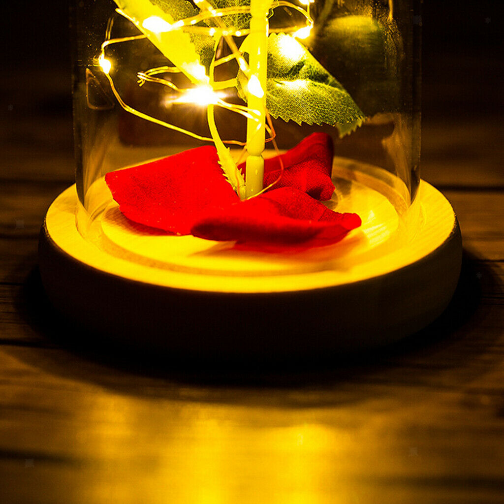 LED Eternal Rose Preserved Glass Dome Valentine's Day Fresh Roses Christmas