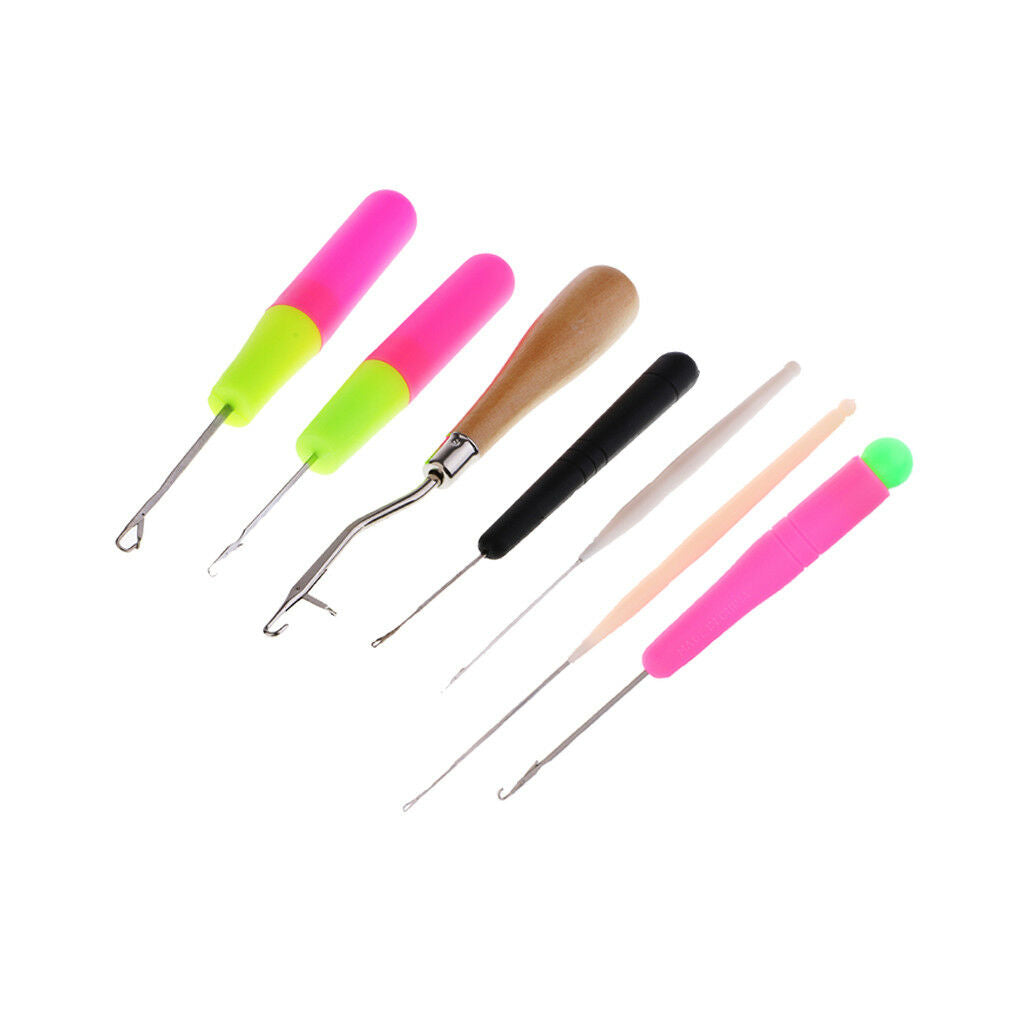 7pcs Wooden/Plastic Bent Latch Hook Tools Crochet Needles for Micro Braids