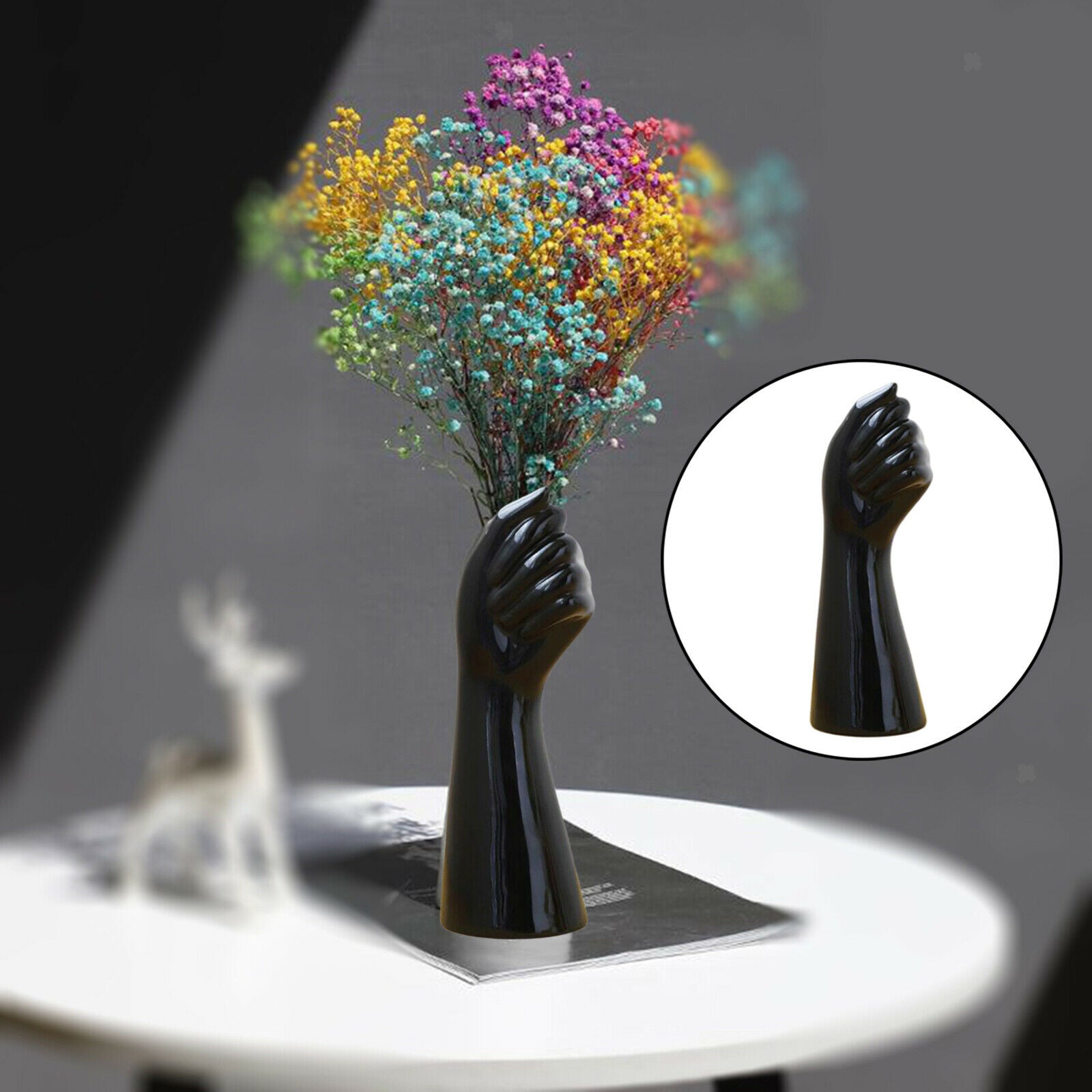 Nordic Ceramic Hand Shape Vase Holder Flower Arrangement Pot Creative Decor