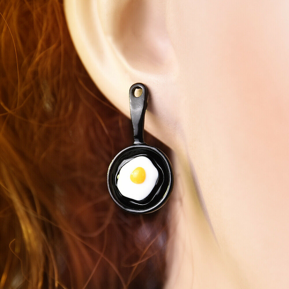 Women Lady Funny Asymmetric Stud Earrings Jewelry Enamel Fried Egg Earrings Gift