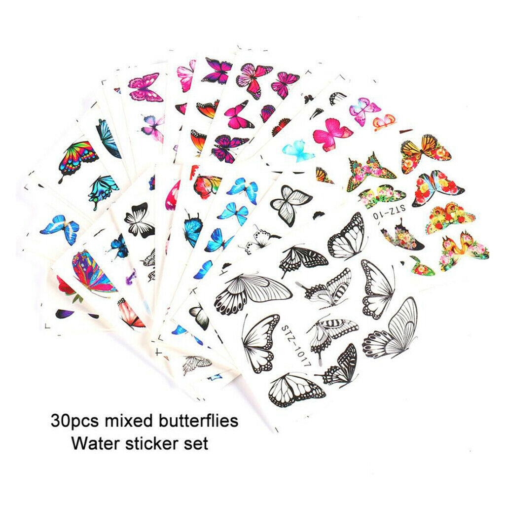 30 Sheets Nail Art Stickers Decals Butterfly Manicure Nail Foils Decor