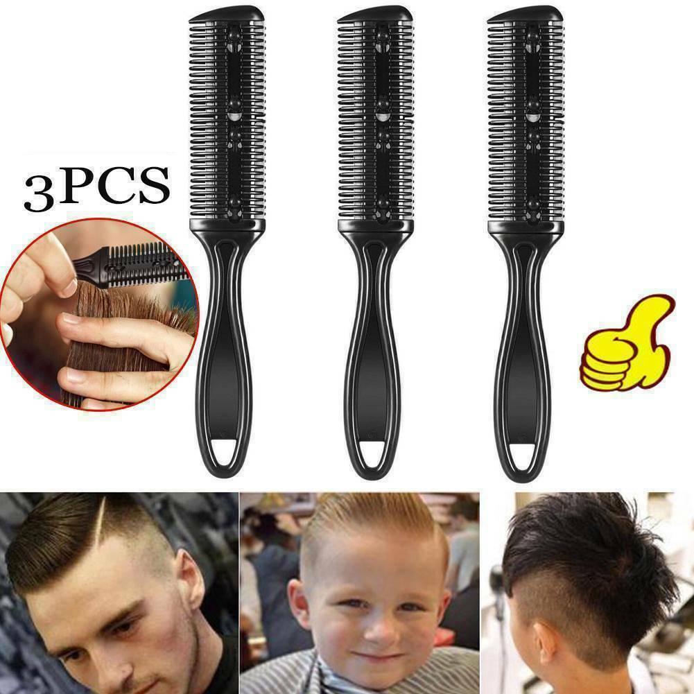 3Pcs DIY Hair Razor Cutting Thinning Home Trimmer Inside Blades Hair Comb UK