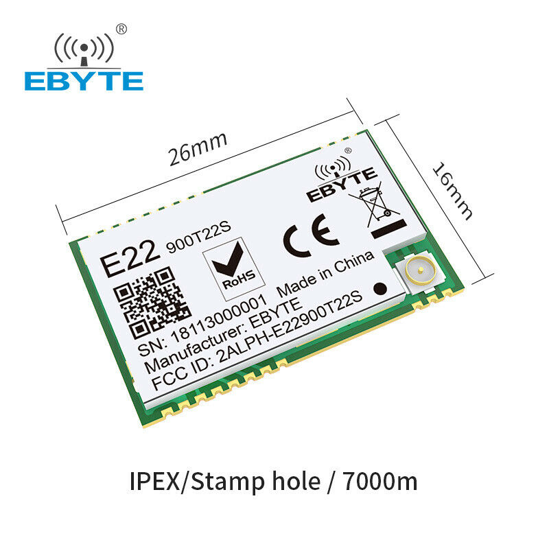 SX1262 868MHz 915MHz LoRa UART E22-900T22S Wireless Transceiver SMD 22dBm Module
