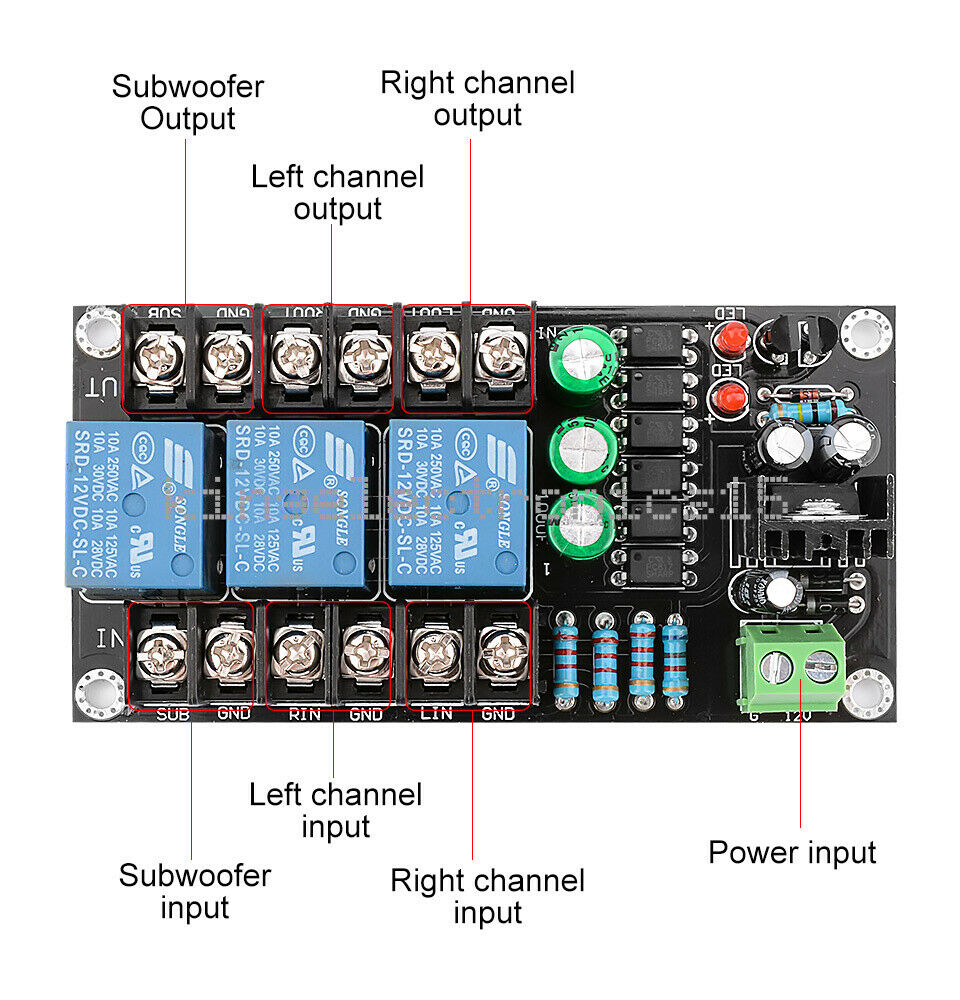 DC Protect 300W Digital Amplifier Speaker Protection Board 2.1 Channel Relay NEW