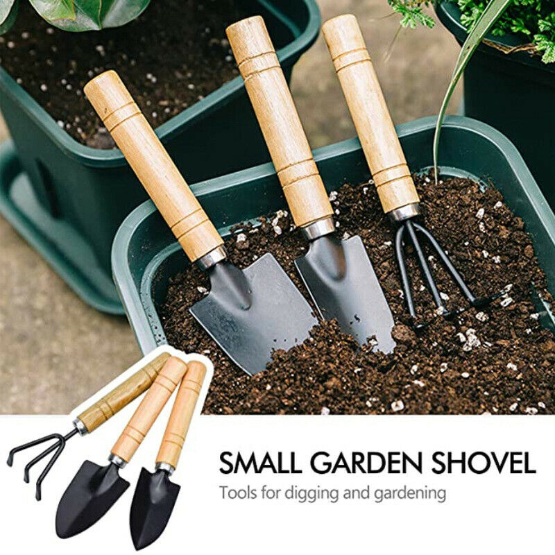 3PC/Set Mini Garden Hand Tool Kit Plant Gardening Shovel Spade Rake Wood Handle