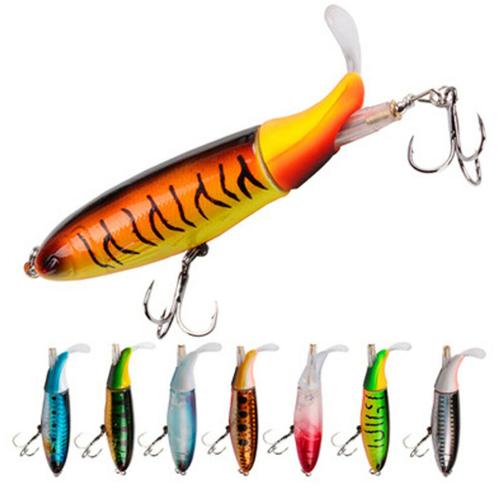 Fishing Lures Whopper Plopper Water Top Baits Rotating Tail Bass Trout 8 Packs
