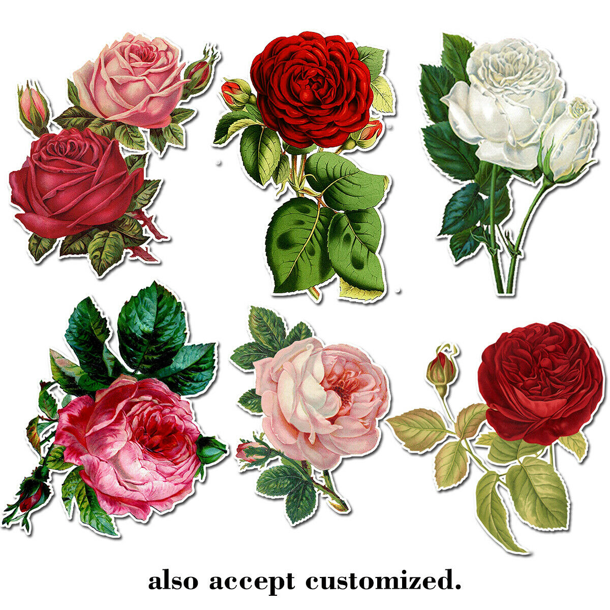 6pcs/set Rose Flower Stickers for Car Luggage Suitcase Laptop Door Wall Decor