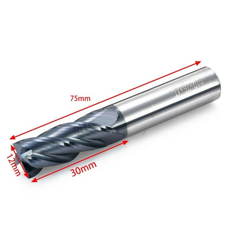 1pcs 12mm x 75mm Tungsten Carbide 4 Flute End Mill CNC Milling Cutter HRC50
