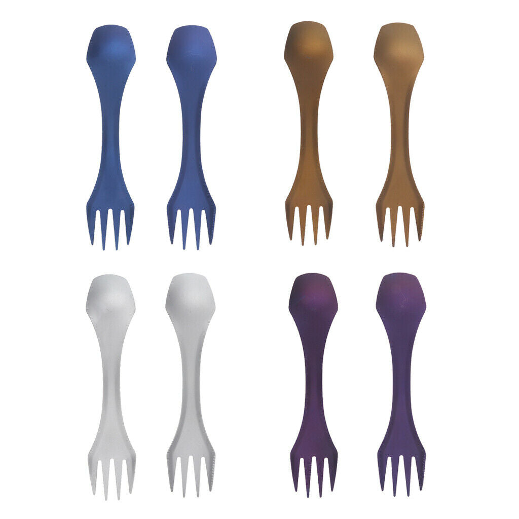 Camping Titanium Spork Fork Spoon Backpacking Cutlery 2 in 1 Titanium Color