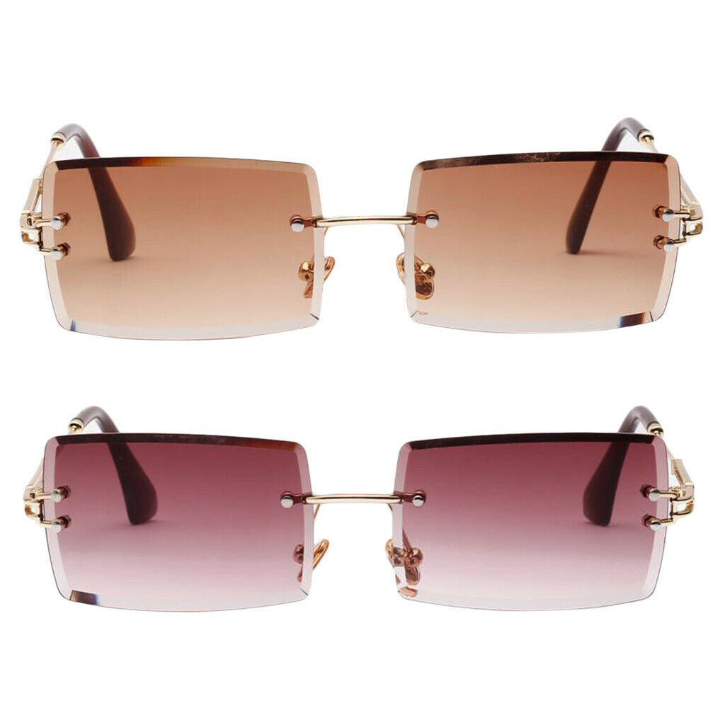 2 Pcs Ladies Rectangle Cut Sunglasses Classic Designer Tinted Lens Eyewear