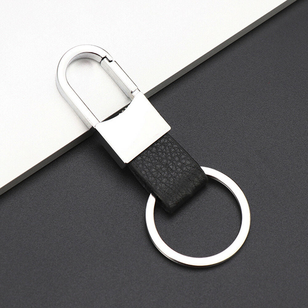 Fashion Men's Metal Leather Key Chain Ring Fob Keyfob Car Keyring Keychain  Gift