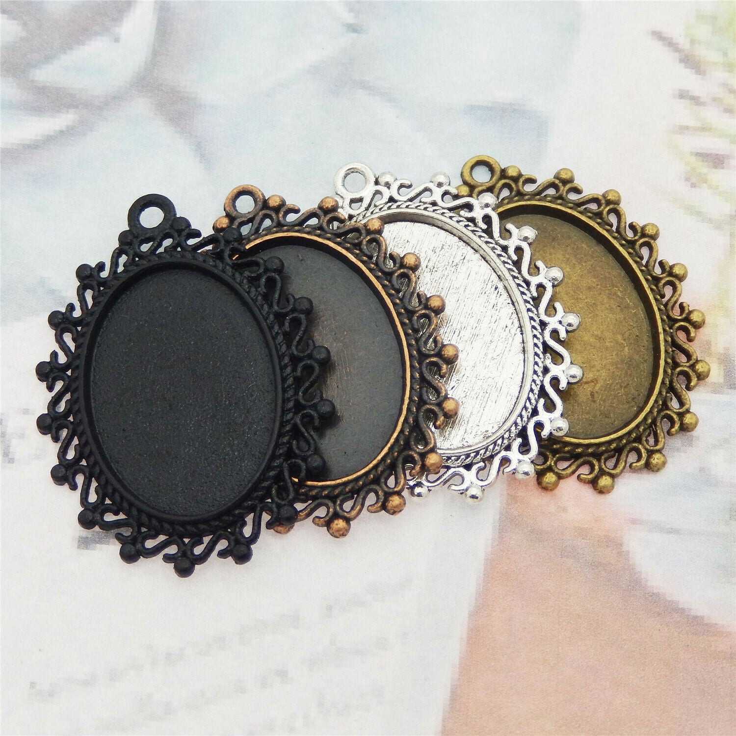 10 pcs Mixed Oval 25x18 mm Cameo Base Bezel Charm Necklace Pendant #53485