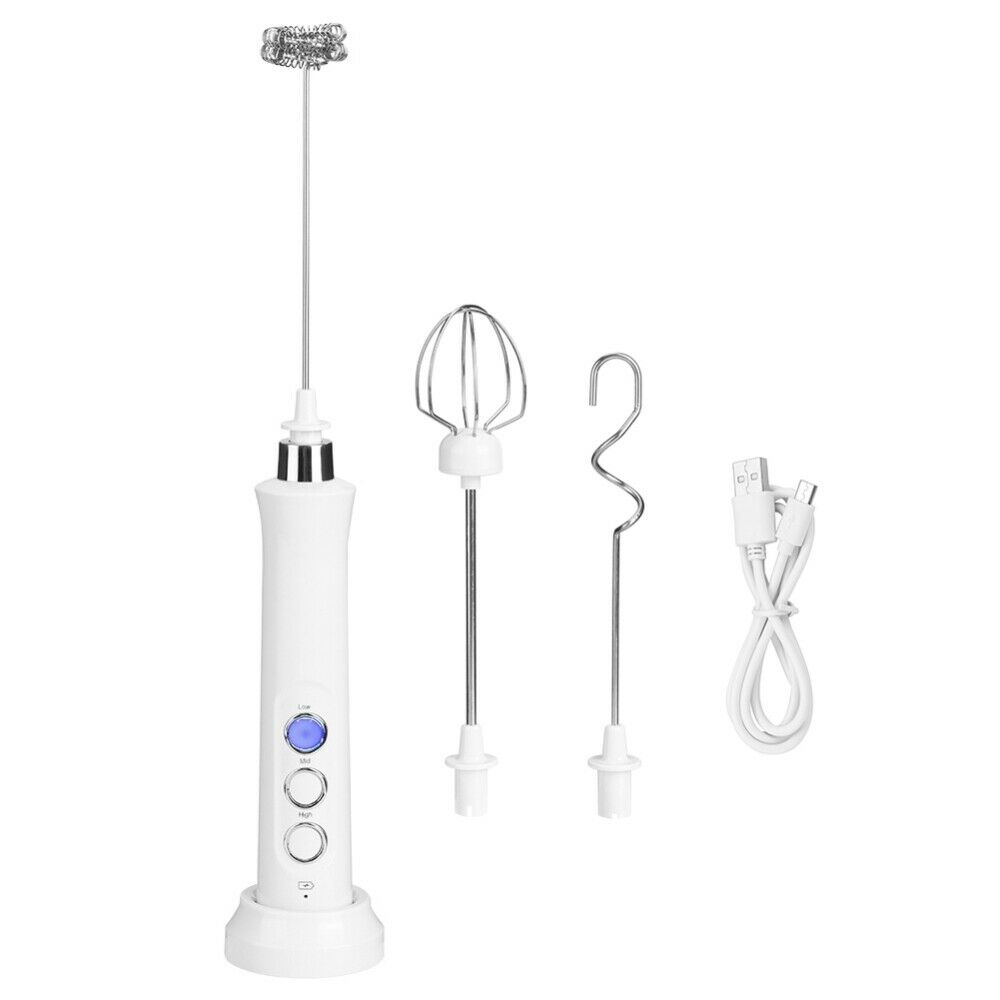 Milk Frother USB Electric Egg Beater Kitchen Handheld Mixer Whisk Mini White