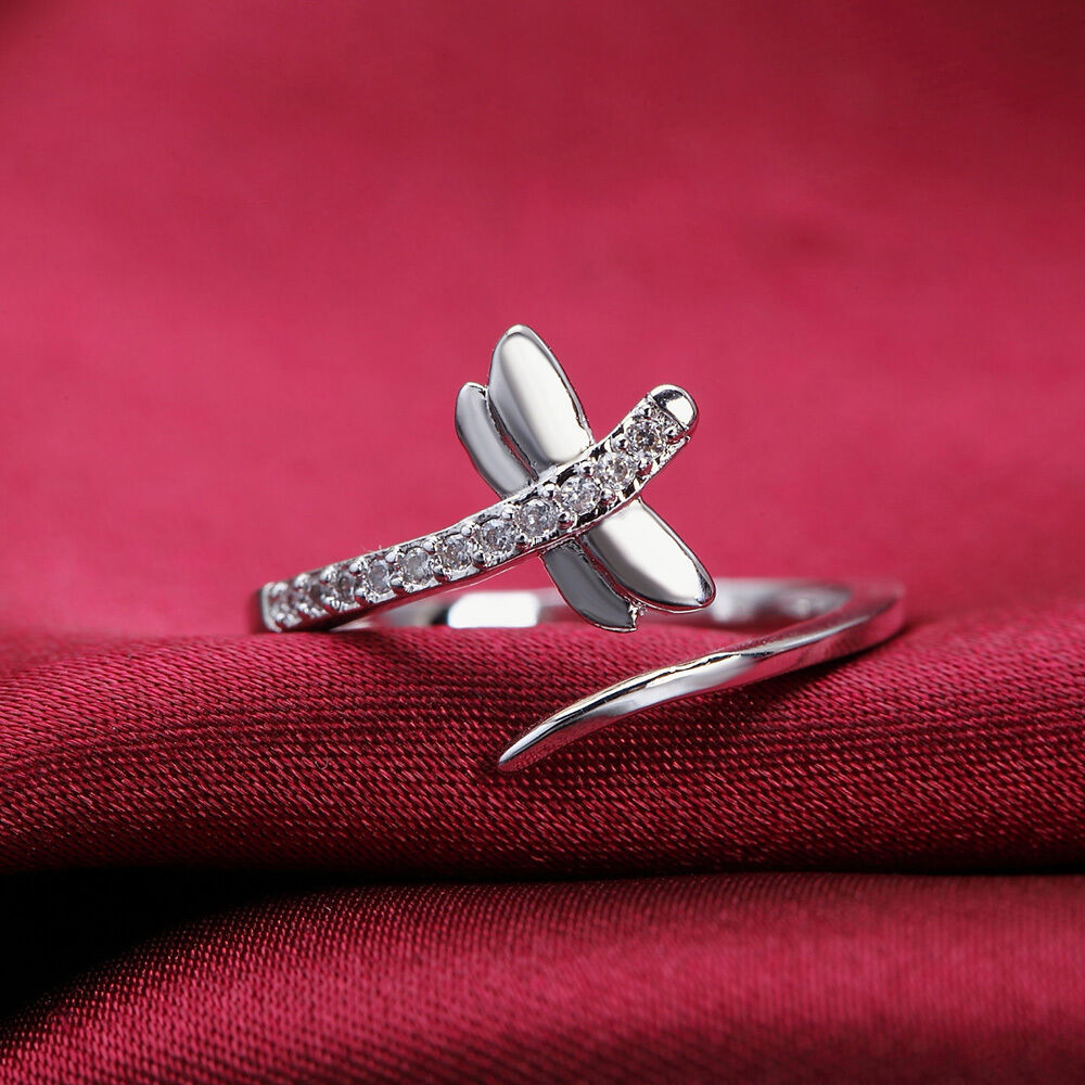 Platinum Plated Fashion Wedding Party crystal lady Cute women open Rings Jewelry