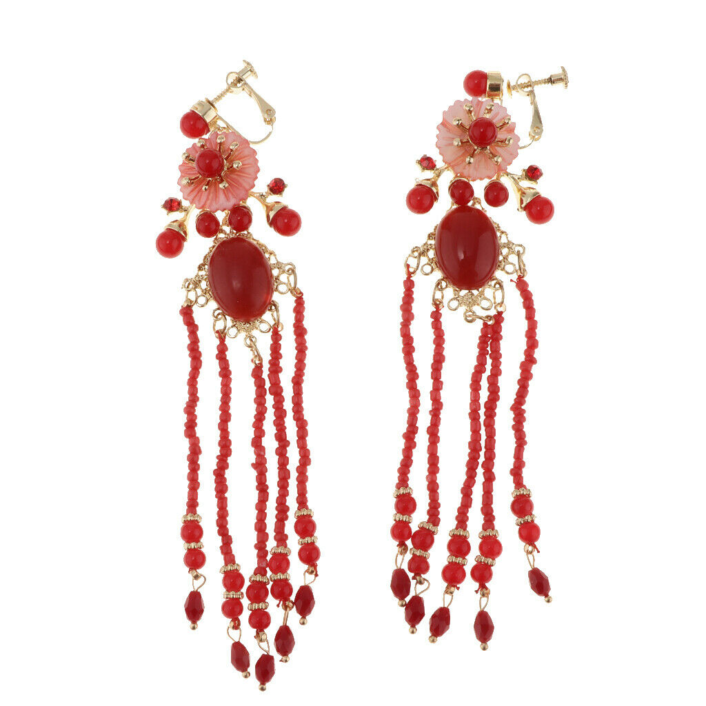 Chinese Ancient Red Crystal Hair Stick Tiara Crown Wedding Bride Headdress
