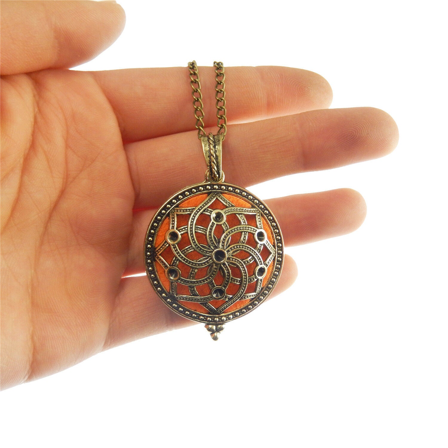 2-pack Bronze Color Floral Locket with Aromatherapy Pad Necklace Pendant Jewelry