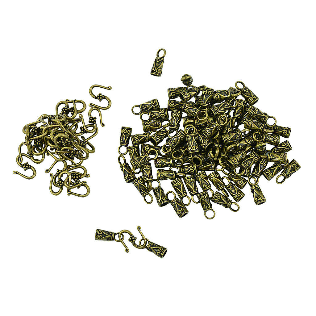 30 Sets of S Hook & Eye Clasps With Leather Cord End Caps DIY Jewelry