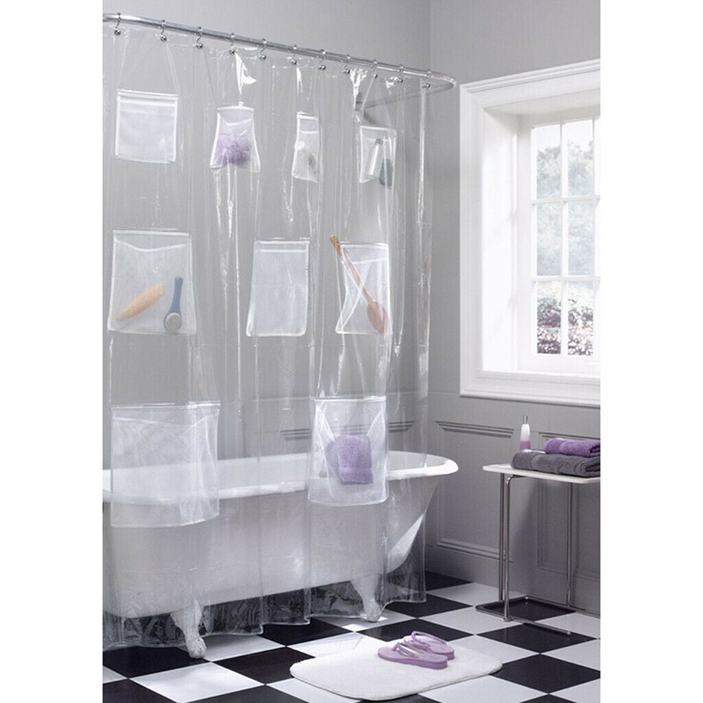 Waterproof Pocket Shower Curtain Liner w/ Metal Grommets for Hotel Home Dorm