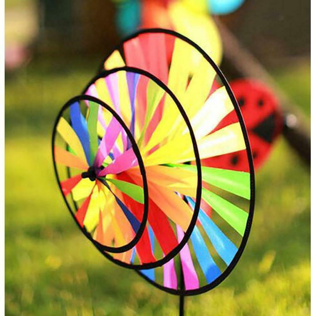 Creative  Wind Garden Rainbow Single Spinner Wheel With Grounded Stake