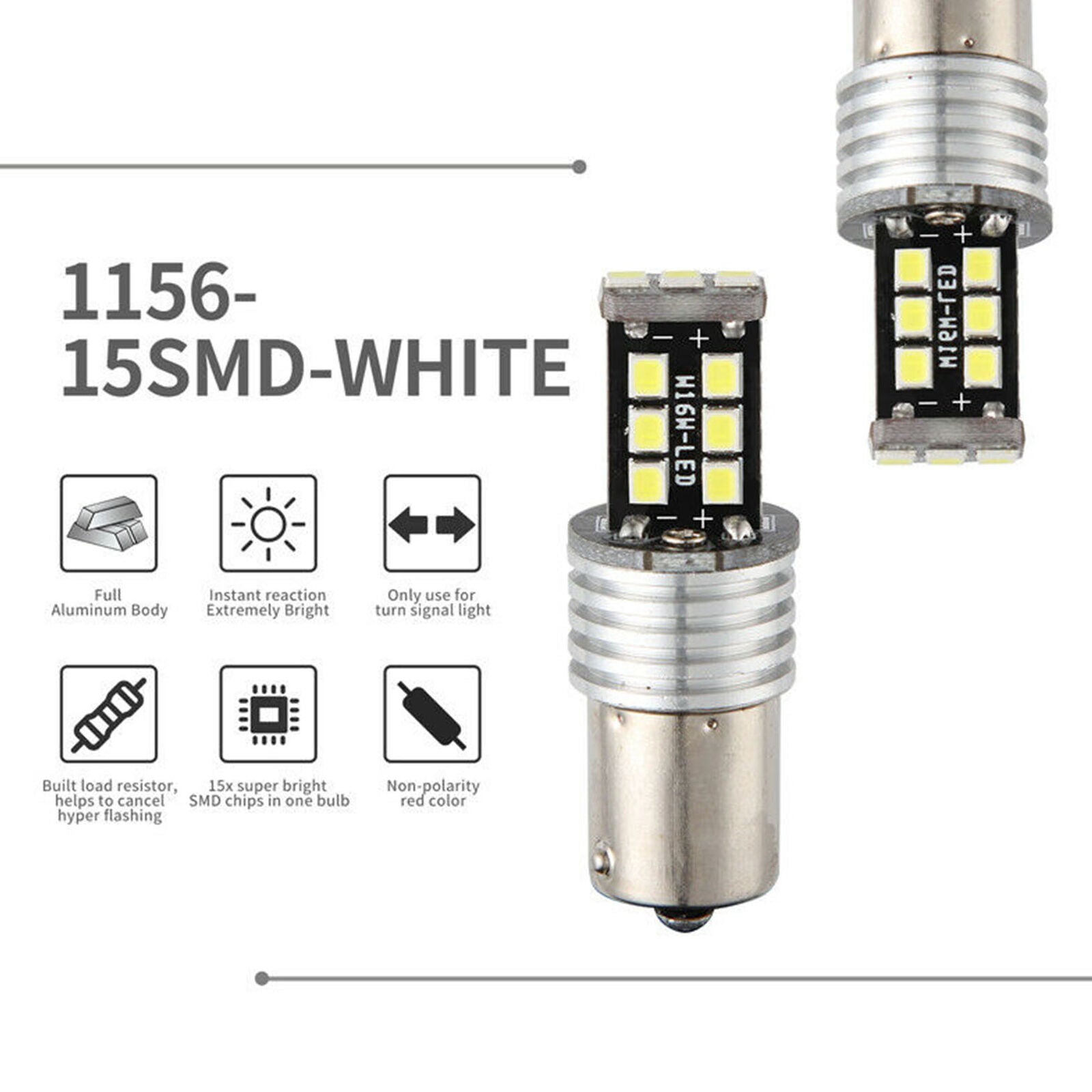 2pcs BA15S 1156 15SMD 2835 LED P21W Canbus Error Free Brake Tail Light 30W Kit