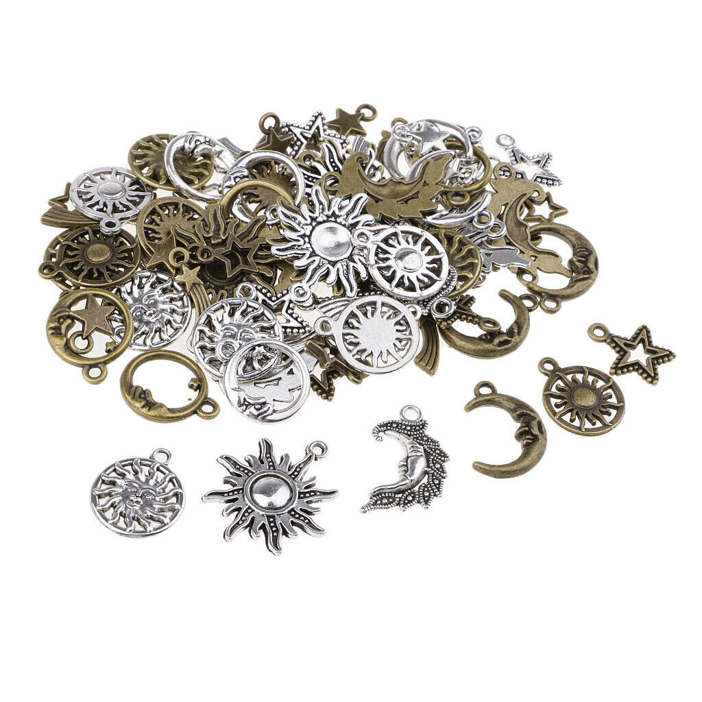 80 Pcs Hollow Out Star Moon Sun Shaped Pendants Charms DIY Jewelry Findings