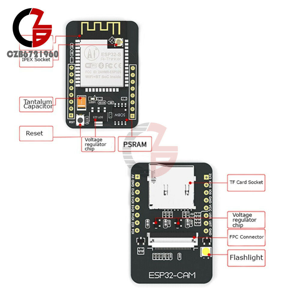 1PC ESP32-CAM ESP32 5V WIFI Bluetooth Development Board + OV2640 Camera Module