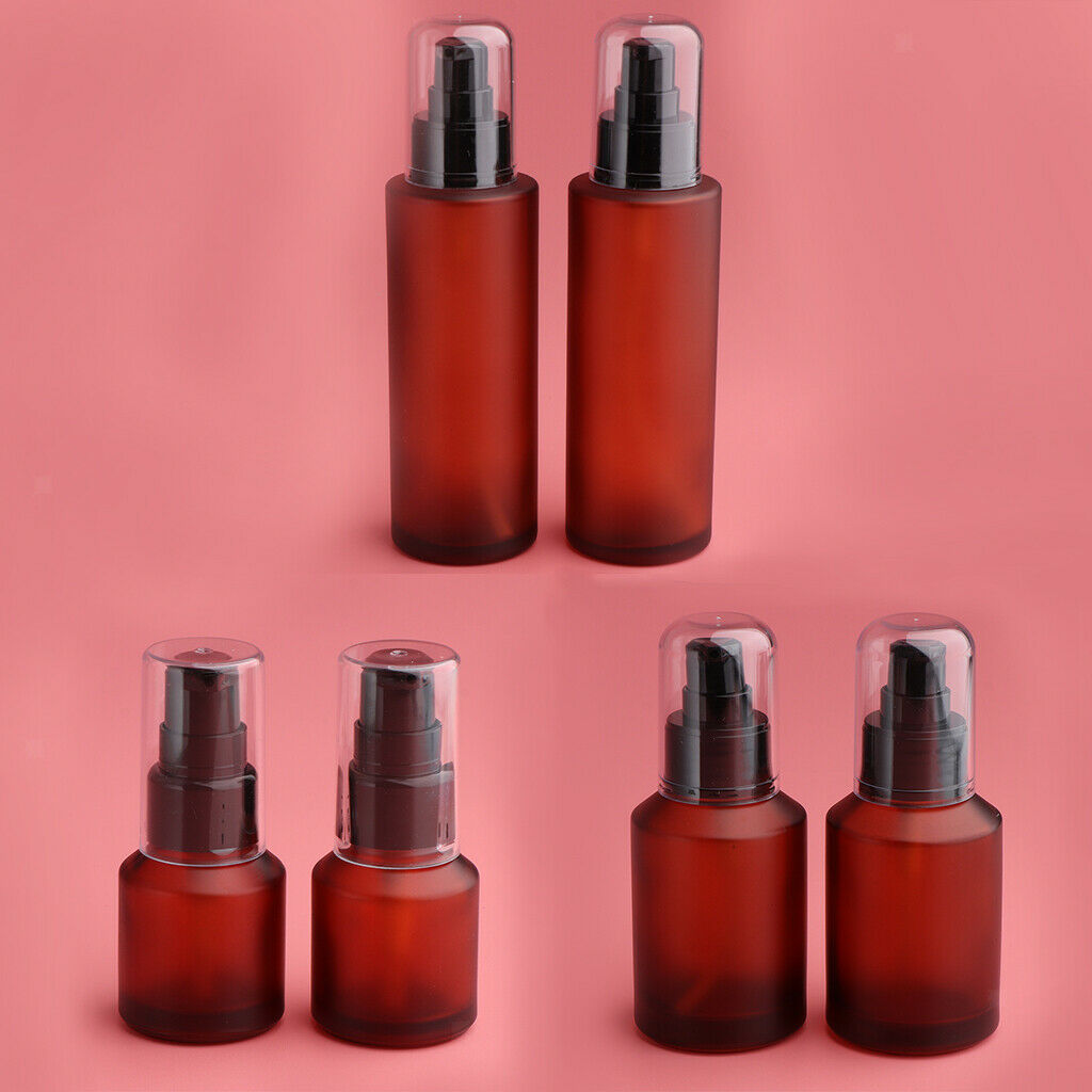 6pcs Empty Pump Bottle Refillable Amber Glass Lotions Bottle 100ml/60ml/15ml