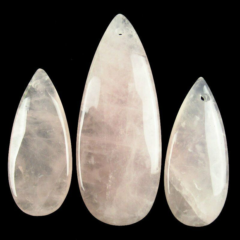 3Pcs/Set Natural Rose Quartz Teardrop Pendant 20g 50x20x6/35x15x6mm A-387DP