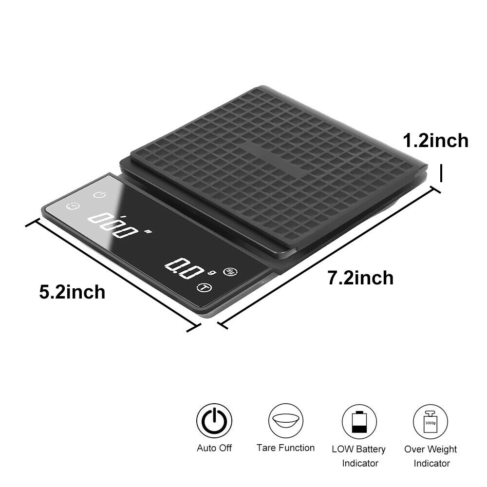 LED Digital Coffee Scale With Timer Tare 3KG 0.1g High Precision Kitchen Scale