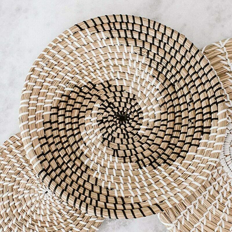 Handmade Hanging Wall Basket Decor(Set of 3)Round Woven Basket ,Boho Home DeT5P7