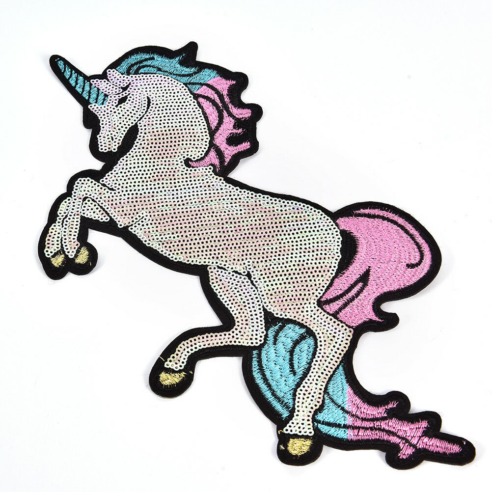 Embroidered Patches Big Horse Sequin Patch IronOn Fabric Badge SewOn Appli.l8