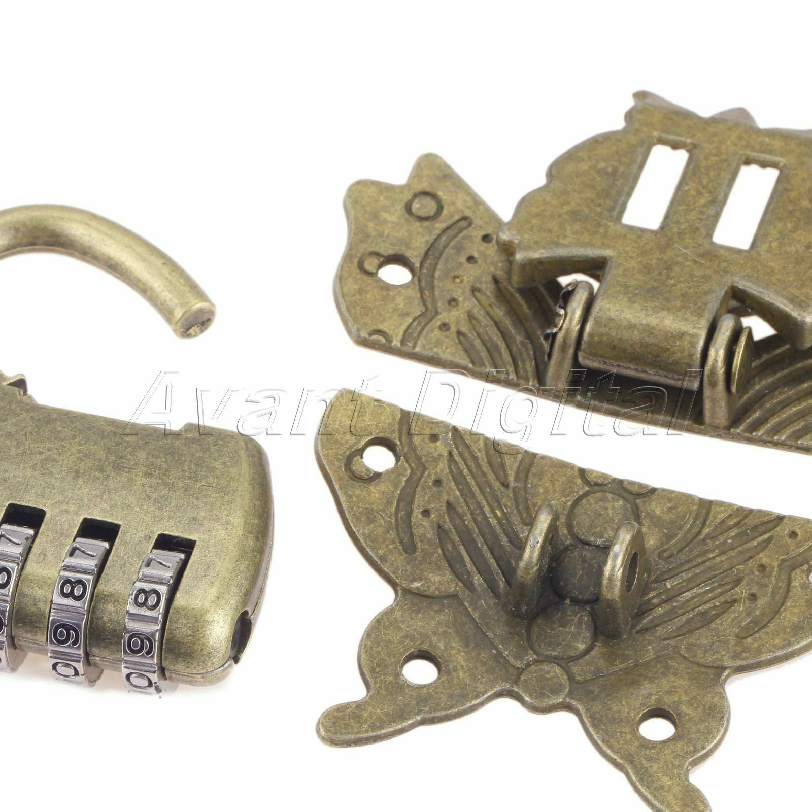 Retro Style Chinese Password Padlock Lock Key with Butterfly Box Latch Clasp Set