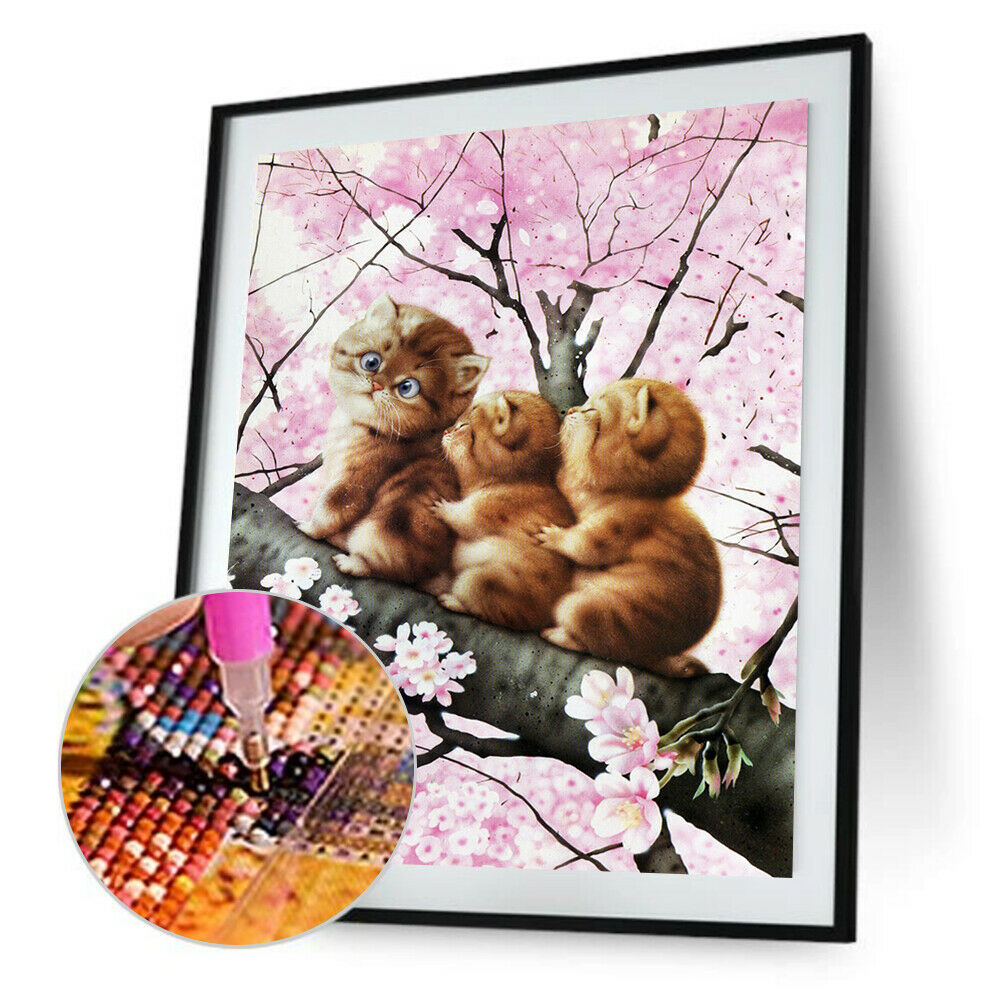 5D DIY Diamond Painting Three Cats Cross Stitch Embroidery Rhinestones Kits @
