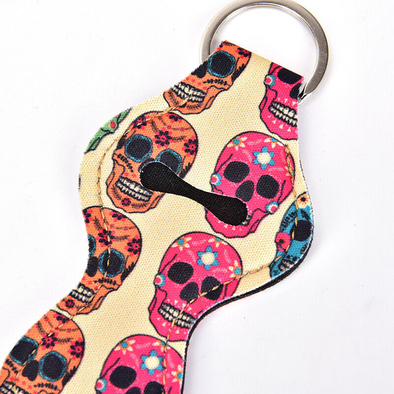 Waterproof Neoprene Floral Lipstick Chapstick Lip Balm Holder Bag Key ChainATDD