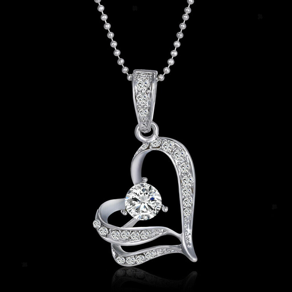 Fashion Charm Double Heart Crystal Diamante Rhinestone Pendant Necklace