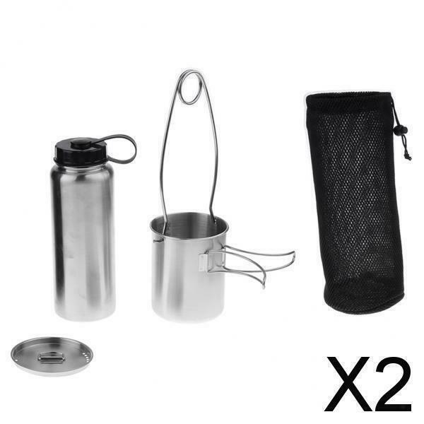 2X Outdoor Pot Camping Hiking 1000ml Stainless Steel Bottle 750ml Bowl Coffee