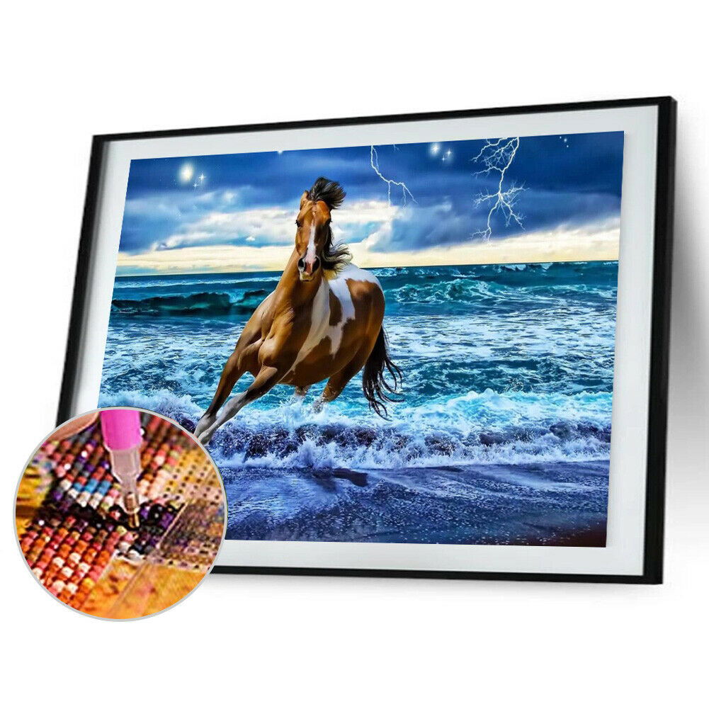 5D DIY Diamond Painting Running Horse Cross Stitch Embroidery Rhinestones @