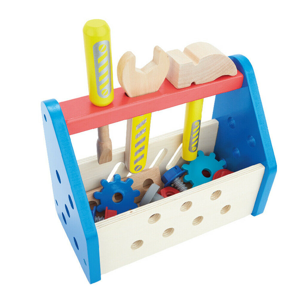 Realistic Wooden Take-Along Tool Kit Wrench and Hammer DIY Learning Toolbox