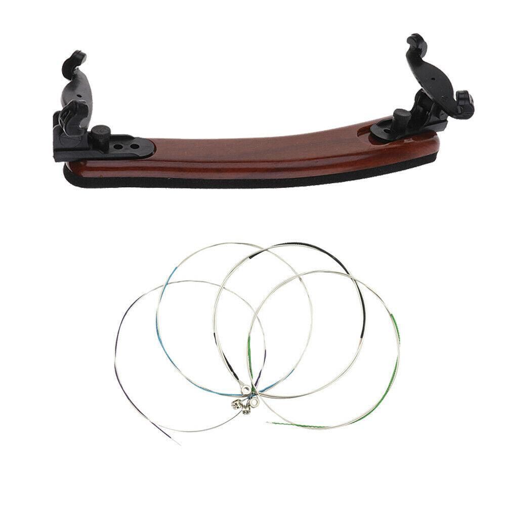 4 Piece Replacement String Set + 4/4 3/4 Adjustable Violin Headrest